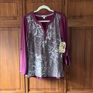 Women's Floral Henley Top - Purple